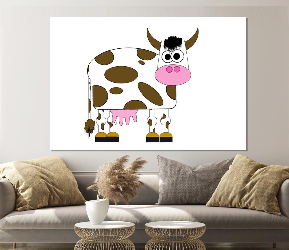 Funny Cow With Hair White Print Poster Wall Art