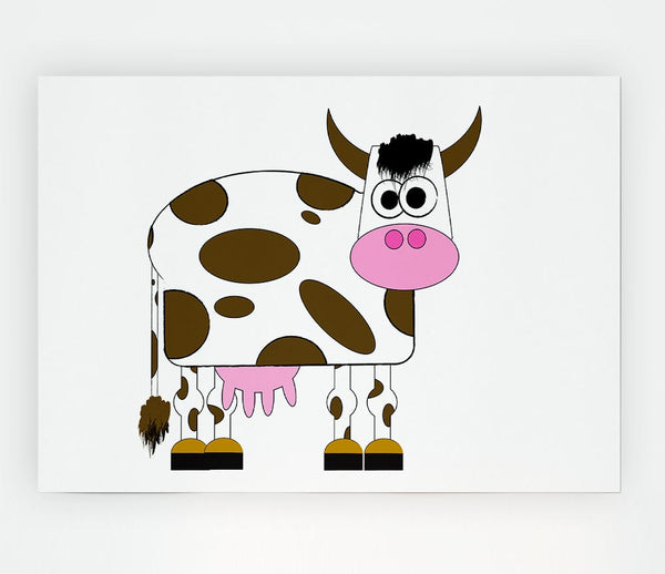 Funny Cow With Hair White Print Poster Wall Art