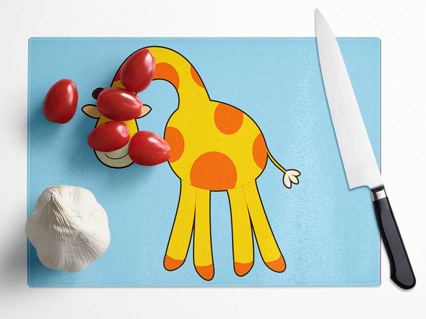 Funny Giraffe Looking Down Baby Blue Glass Chopping Board