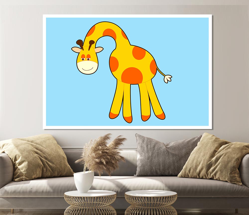 Funny Giraffe Looking Down Baby Blue Print Poster Wall Art