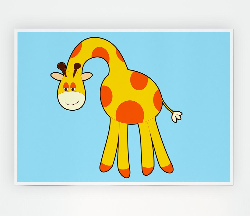 Funny Giraffe Looking Down Baby Blue Print Poster Wall Art