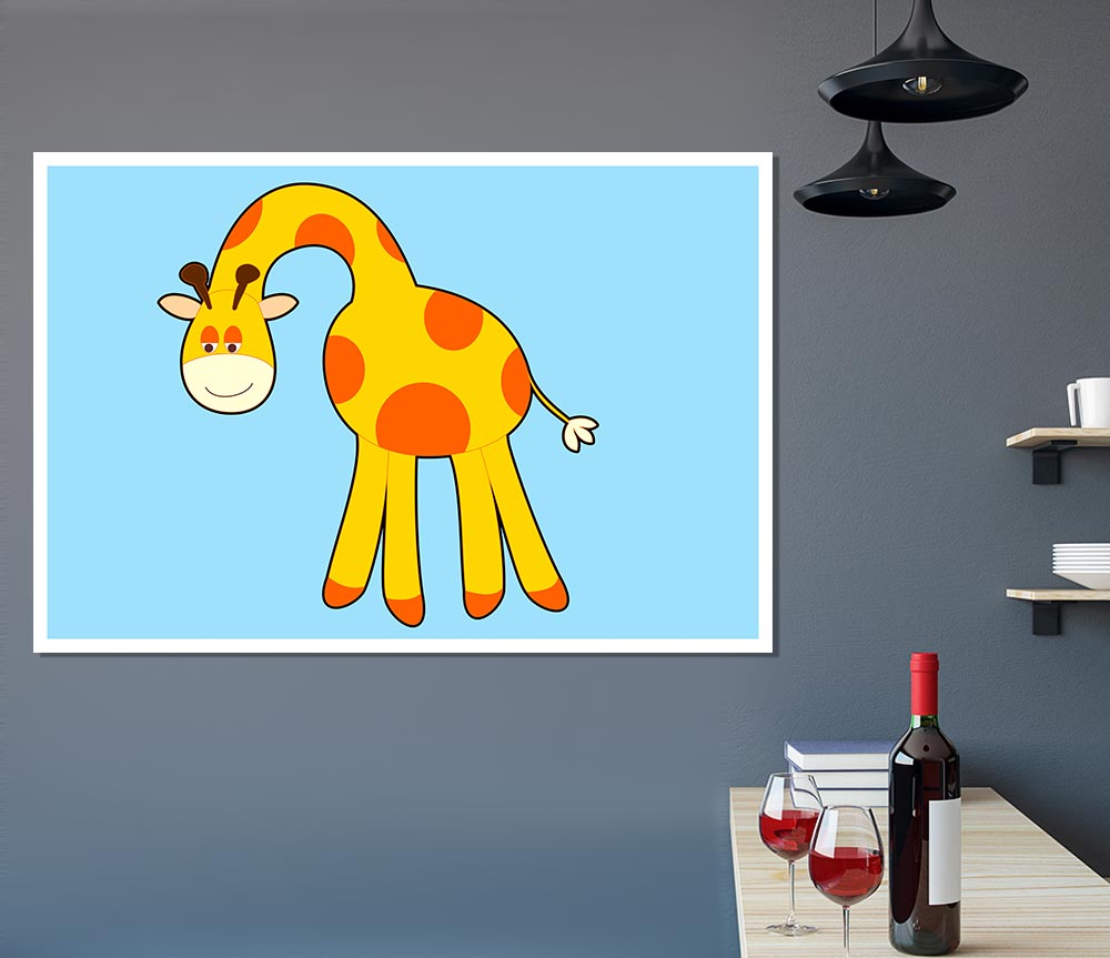 Funny Giraffe Looking Down Baby Blue Print Poster Wall Art