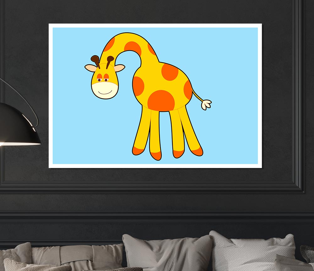 Funny Giraffe Looking Down Baby Blue Print Poster Wall Art