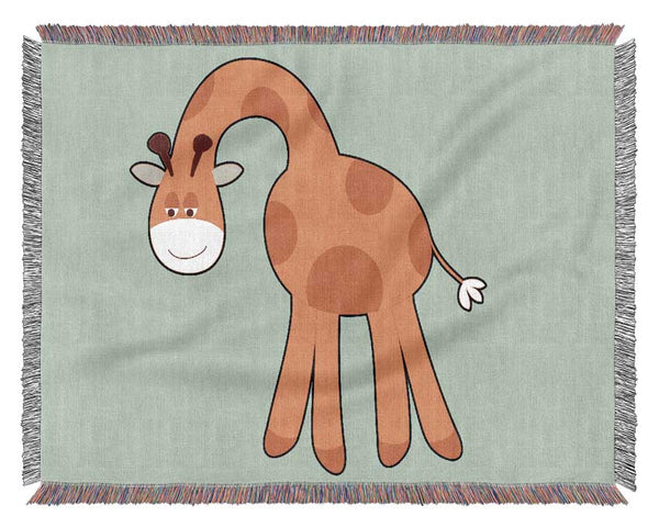 Funny Giraffe Looking Down Baby Blue Woven Blanket