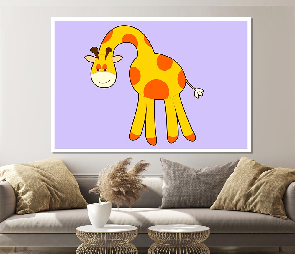 Funny Giraffe Looking Down Lilac Print Poster Wall Art