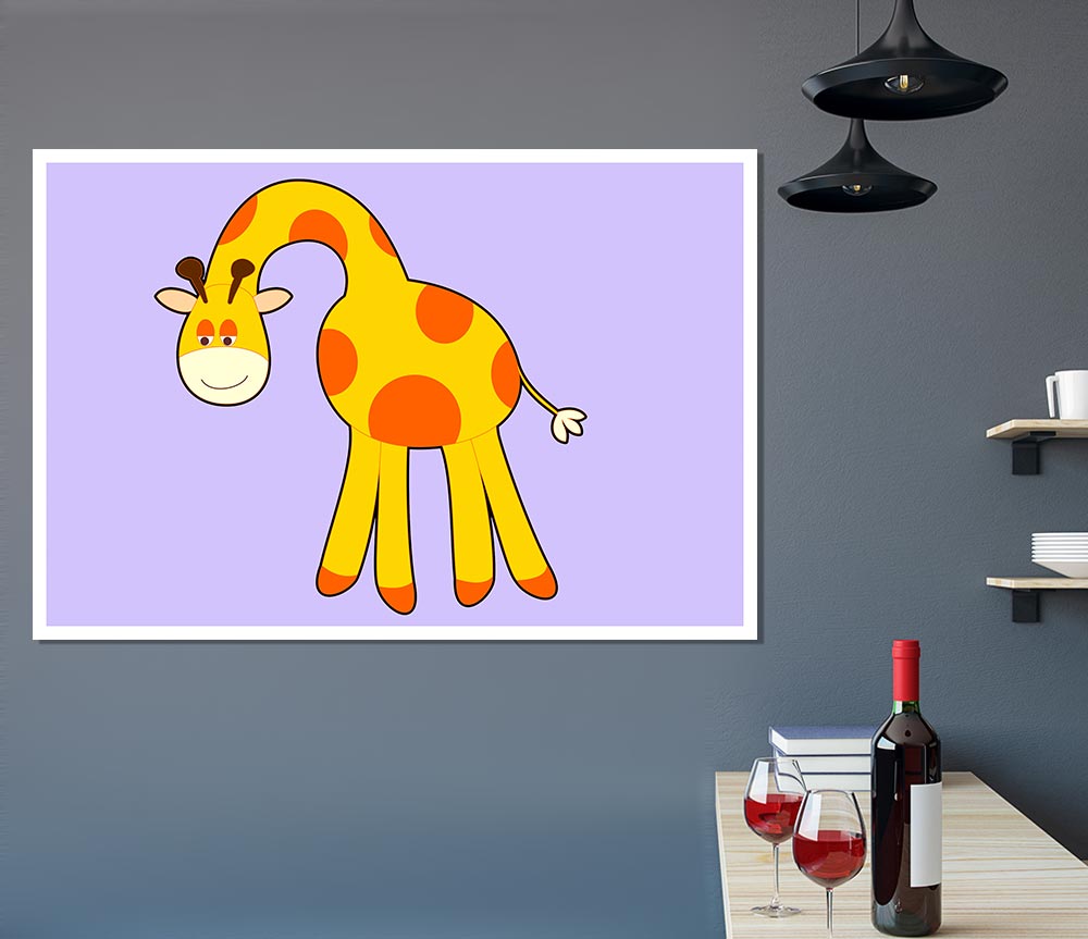 Funny Giraffe Looking Down Lilac Print Poster Wall Art