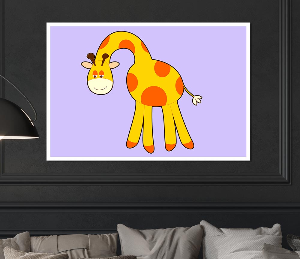 Funny Giraffe Looking Down Lilac Print Poster Wall Art