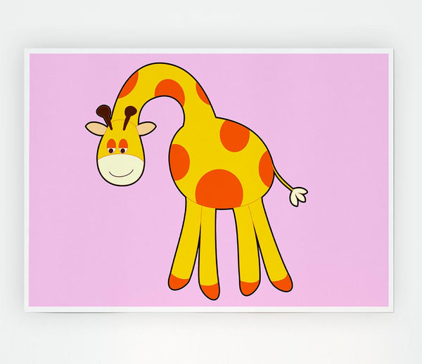 Funny Giraffe Looking Down Pink Print Poster Wall Art