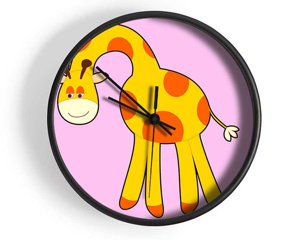 Funny Giraffe Looking Down Pink Clock - Wallart-Direct UK