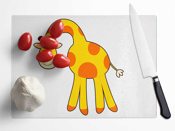 Funny Giraffe Looking Down White Glass Chopping Board