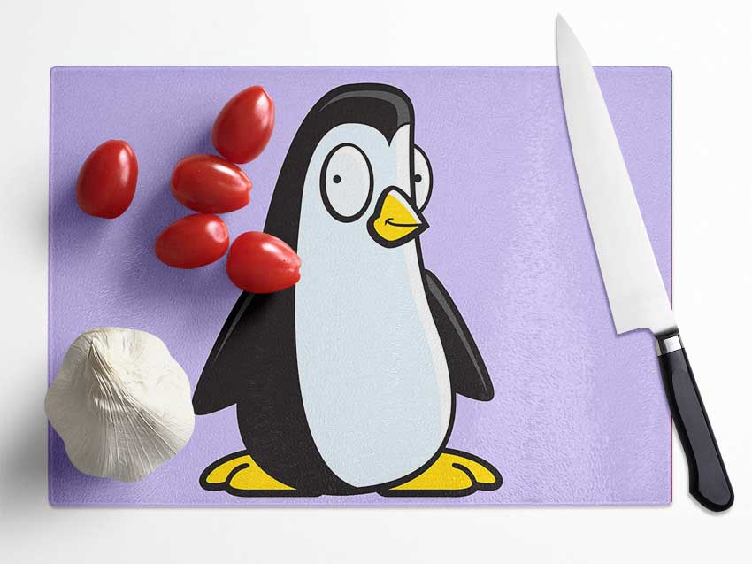 Funny Penguin Lilac Glass Chopping Board