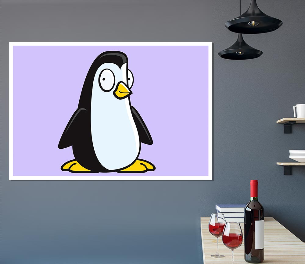 Funny Penguin Lilac Print Poster Wall Art