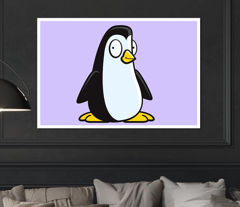 Funny Penguin Lilac Print Poster Wall Art