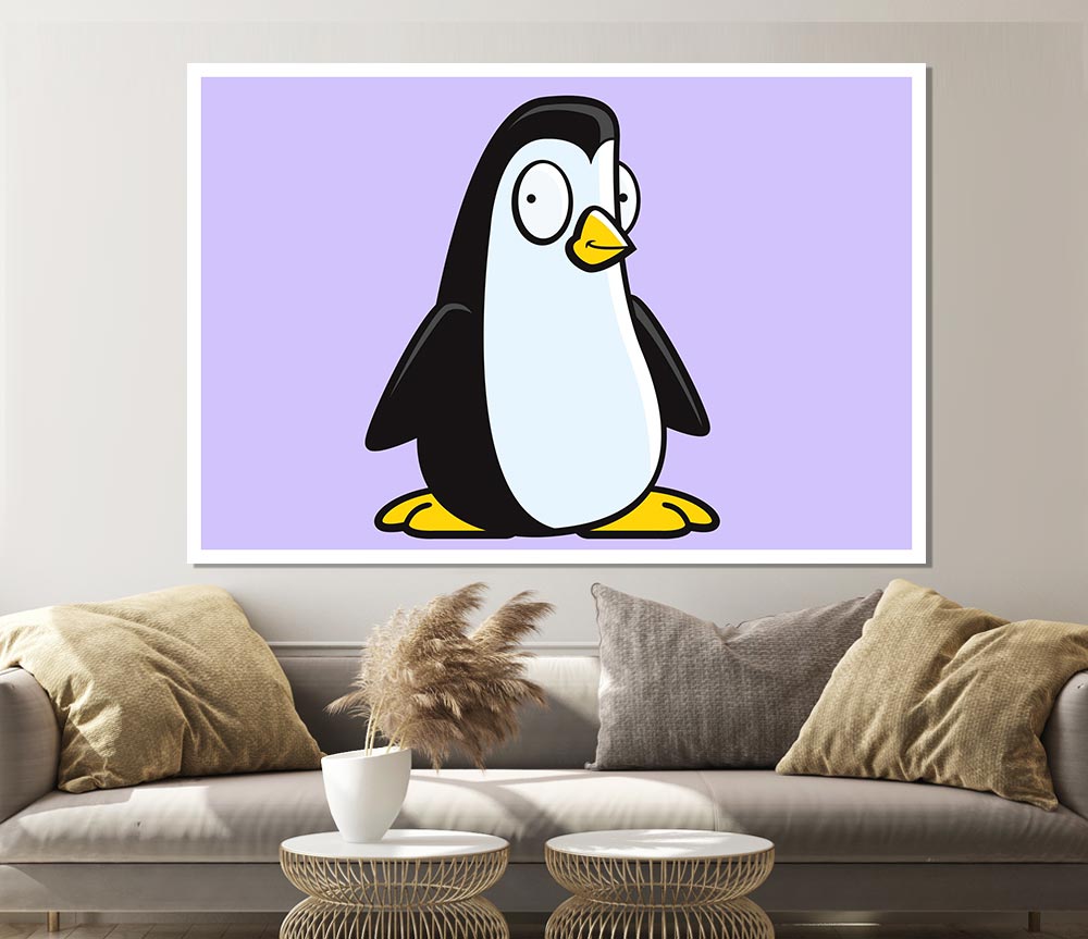 Funny Penguin Lilac Print Poster Wall Art