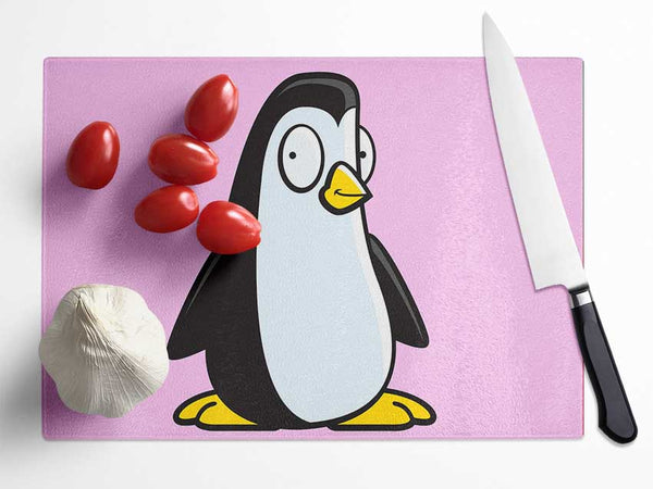 Funny Penguin Pink Glass Chopping Board