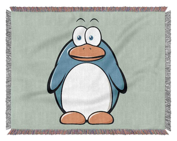 Funny Penquin Standing Baby Blue Woven Blanket