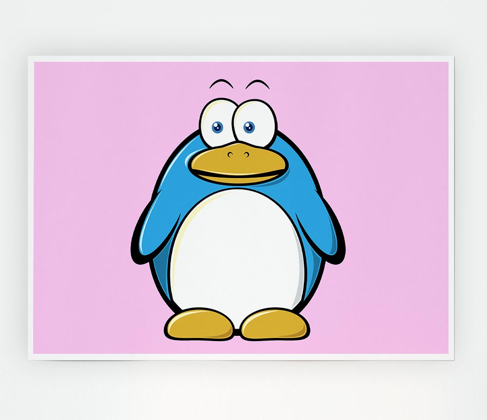 Funny Penquin Standing Pink Print Poster Wall Art