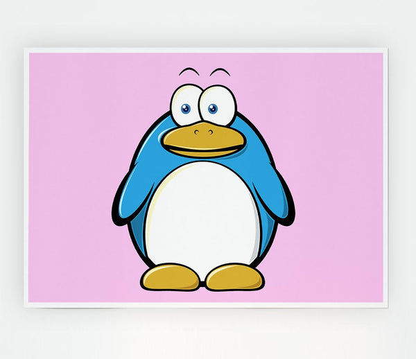 Funny Penquin Standing Pink Print Poster Wall Art