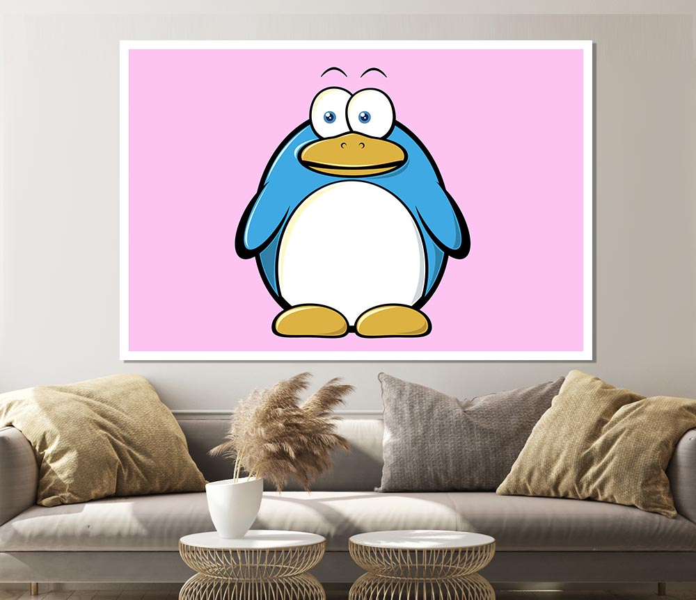 Funny Penquin Standing Pink Print Poster Wall Art