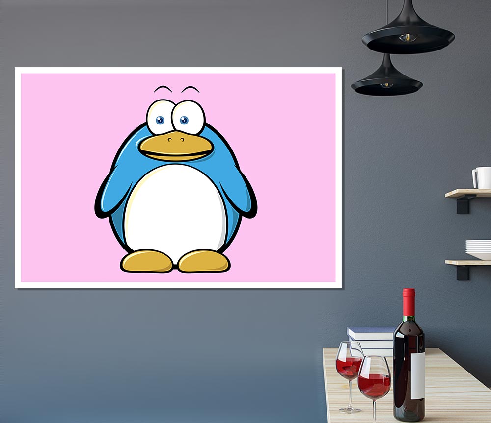 Funny Penquin Standing Pink Print Poster Wall Art