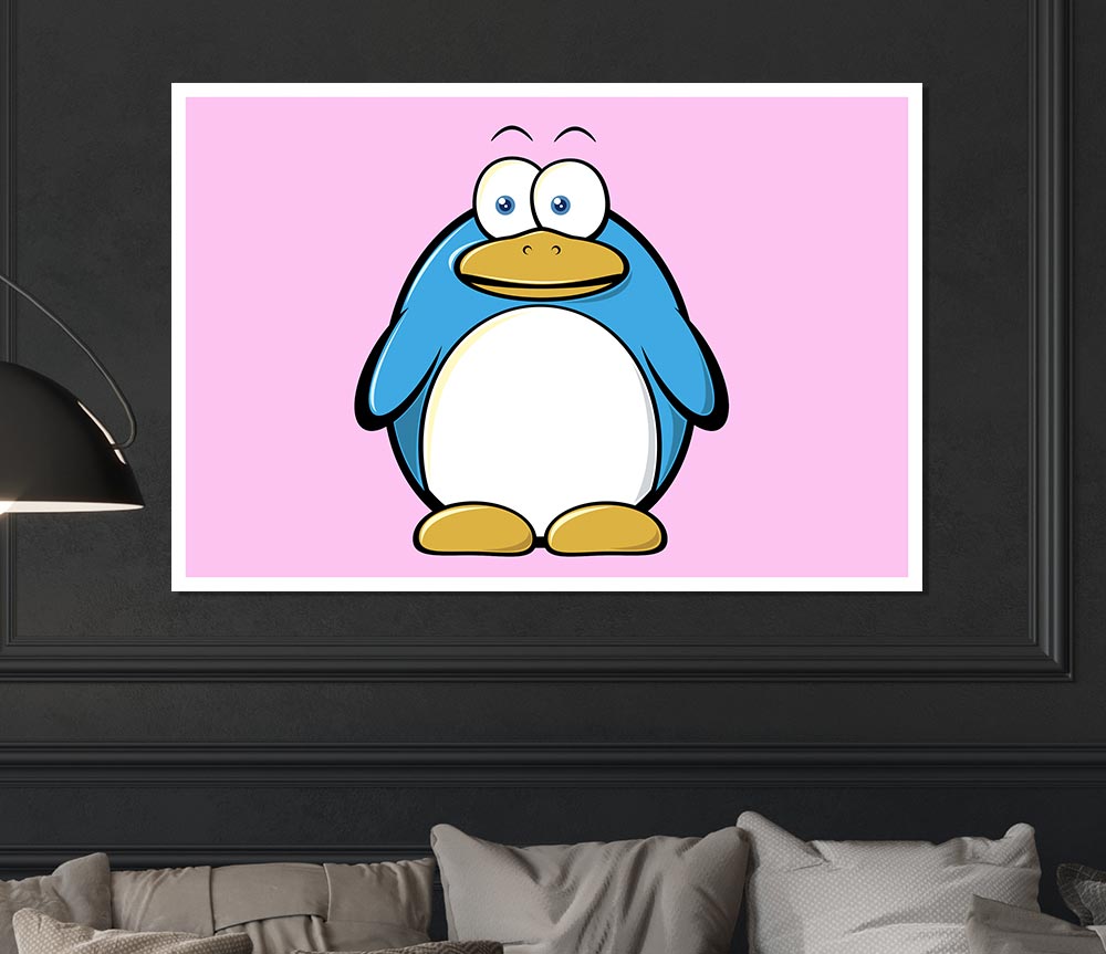 Funny Penquin Standing Pink Print Poster Wall Art