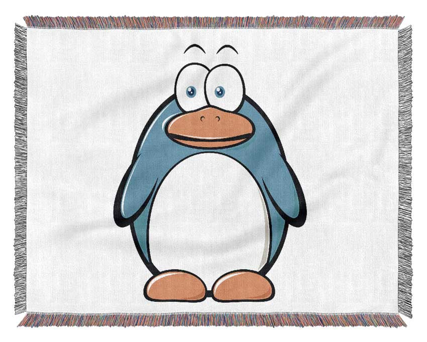 Funny Penquin Standing White Woven Blanket