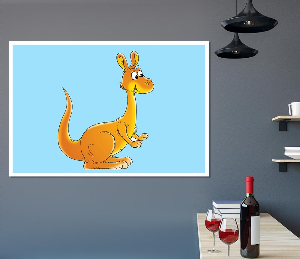 Fuzzy Kangeroo Baby Blue Print Poster Wall Art