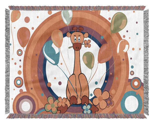 Giraffe Balloon Circles White Woven Blanket