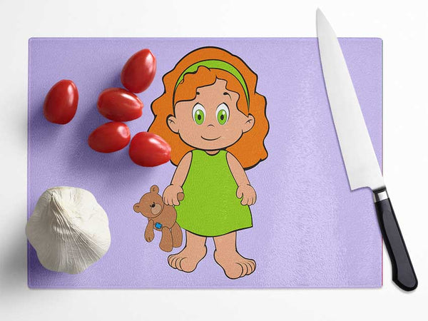 Girl With Teddy Bear Lilac Glass Chopping Board