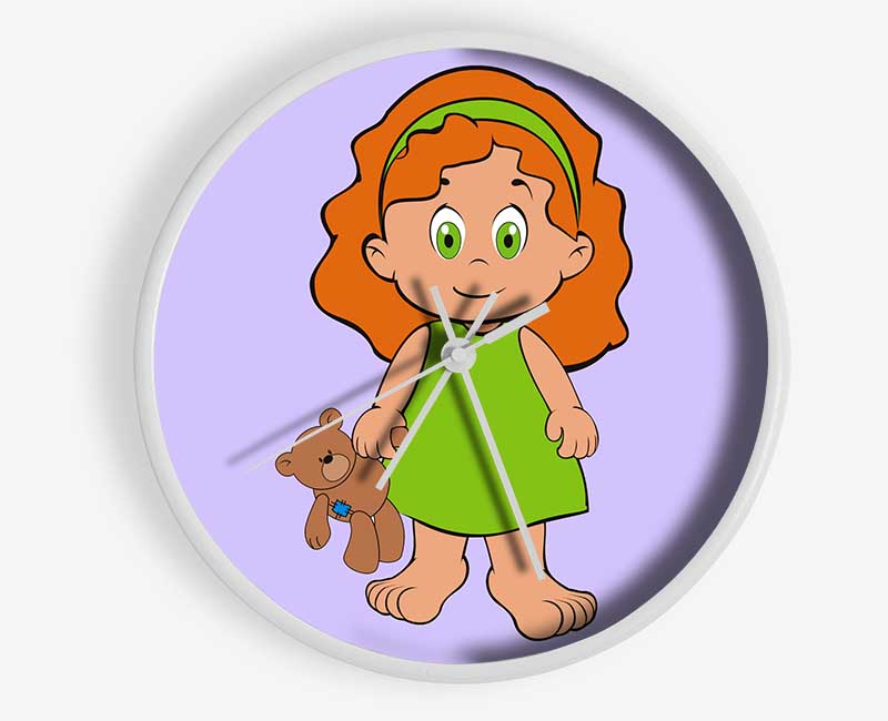 Girl With Teddy Bear Lilac Clock - Wallart-Direct UK