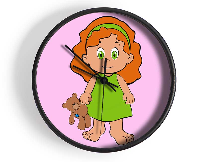 Girl With Teddy Bear Pink Clock - Wallart-Direct UK