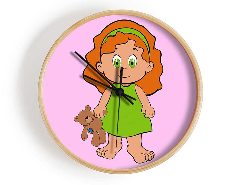 Girl With Teddy Bear Pink Clock - Wallart-Direct UK