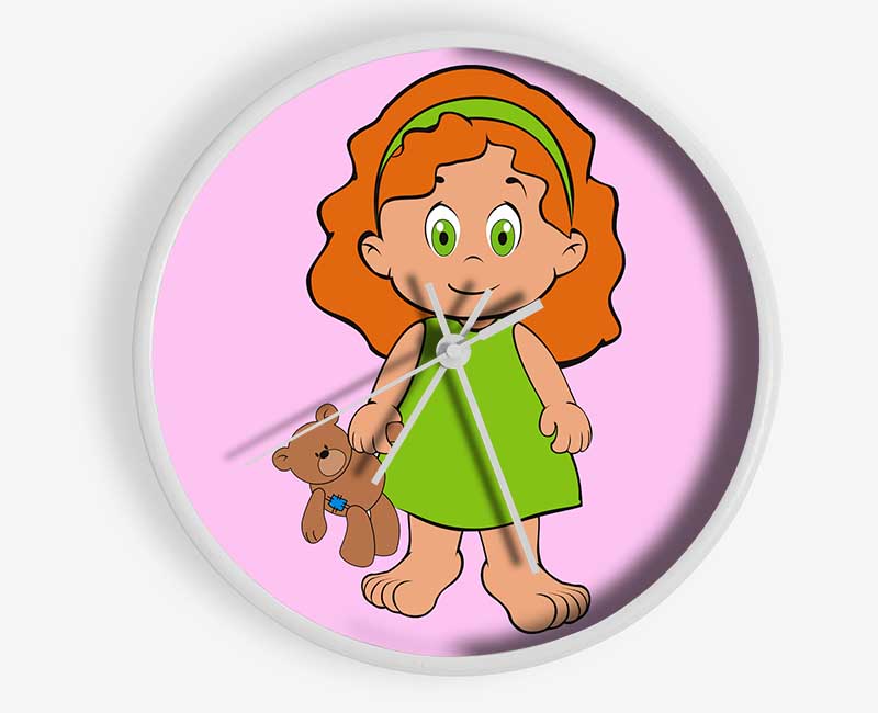 Girl With Teddy Bear Pink Clock - Wallart-Direct UK