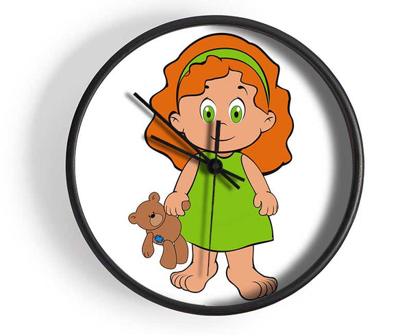 Girl With Teddy Bear White Clock - Wallart-Direct UK