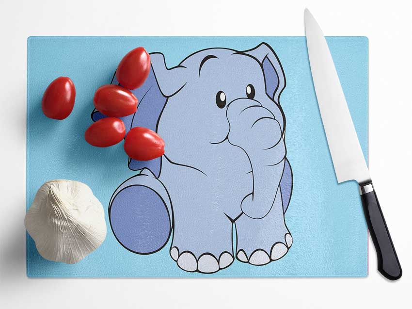 Happy Baby Elephant Baby Blue Glass Chopping Board