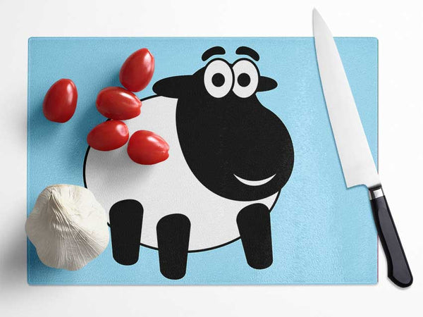 Happy Cartoon Sheep Baby Blue Glass Chopping Board