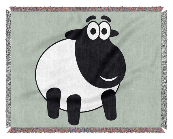 Happy Cartoon Sheep Baby Blue Woven Blanket