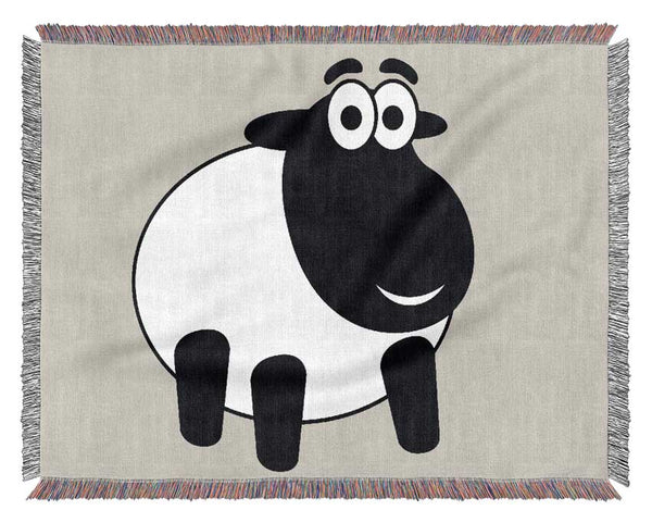 Happy Cartoon Sheep Lilac Woven Blanket