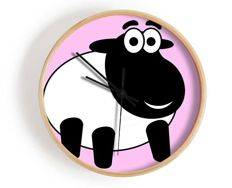 Happy Cartoon Sheep Pink Clock - Wallart-Direct UK