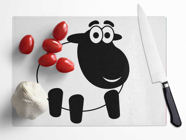 Happy Cartoon Sheep White Glass Chopping Board