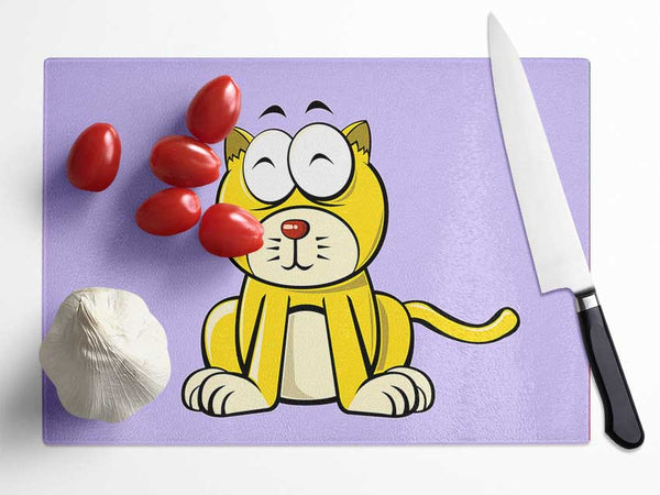 Happy Cat Sitting Lilac Glass Chopping Board