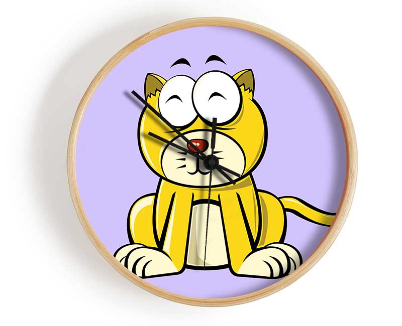 Happy Cat Sitting Lilac Clock - Wallart-Direct UK