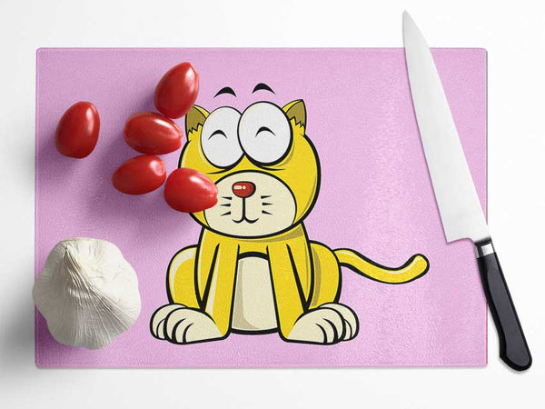 Happy Cat Sitting Pink Glass Chopping Board