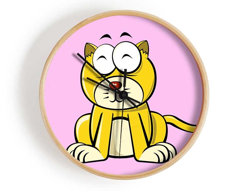 Happy Cat Sitting Pink Clock - Wallart-Direct UK