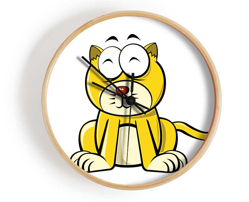 Happy Cat Sitting White Clock - Wallart-Direct UK