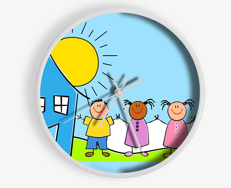 Happy Children In The Sun Baby Blue Clock - Wallart-Direct UK