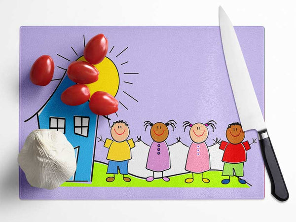 Happy Children In The Sun Lilac Glass Chopping Board