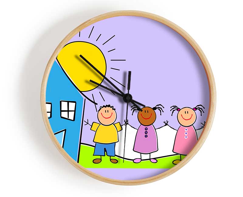 Happy Children In The Sun Lilac Clock - Wallart-Direct UK