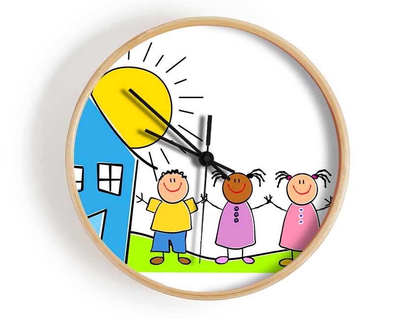 Happy Children In The Sun White Clock - Wallart-Direct UK