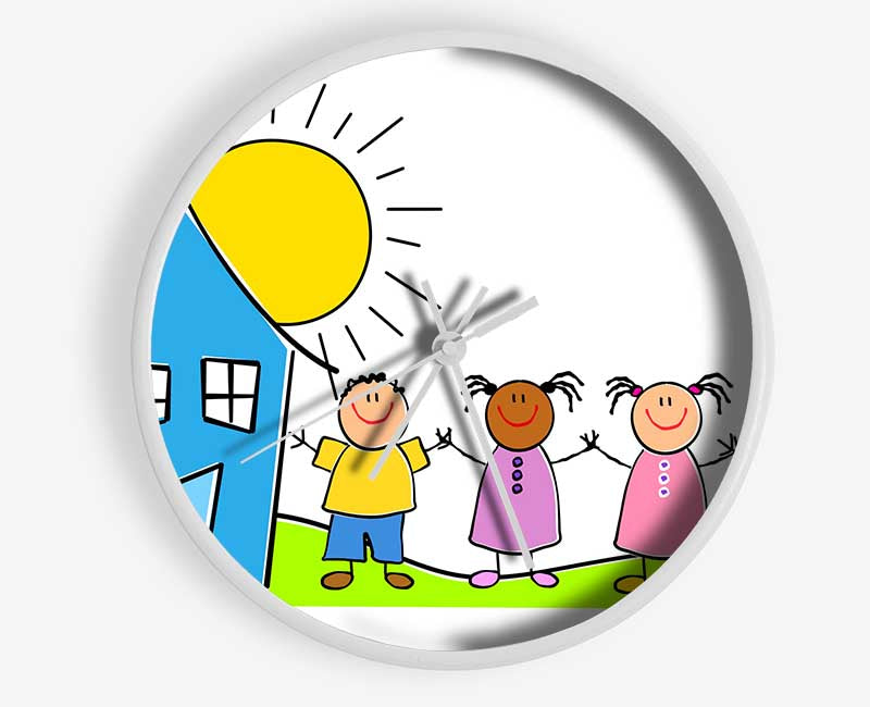 Happy Children In The Sun White Clock - Wallart-Direct UK